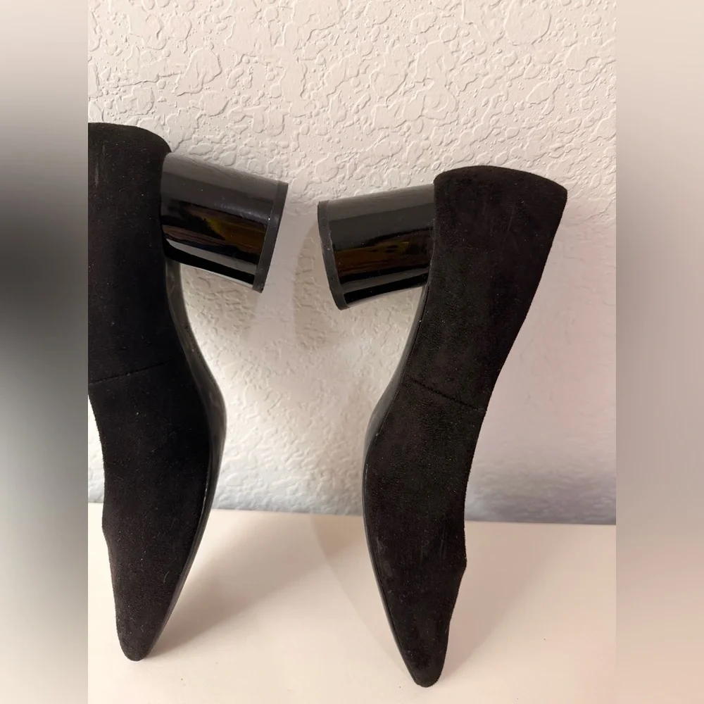 Stradivarius Black Suede Block Heel Pumps | 2.5” Comfortable Mixed Texture Heels